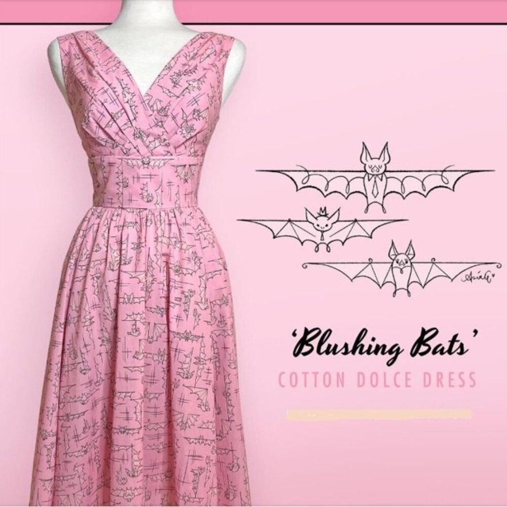 Dapper Day Blushing Bats Retro Vintage-style dress. Pink. Sz XS. NWOT. SOLD OUT!